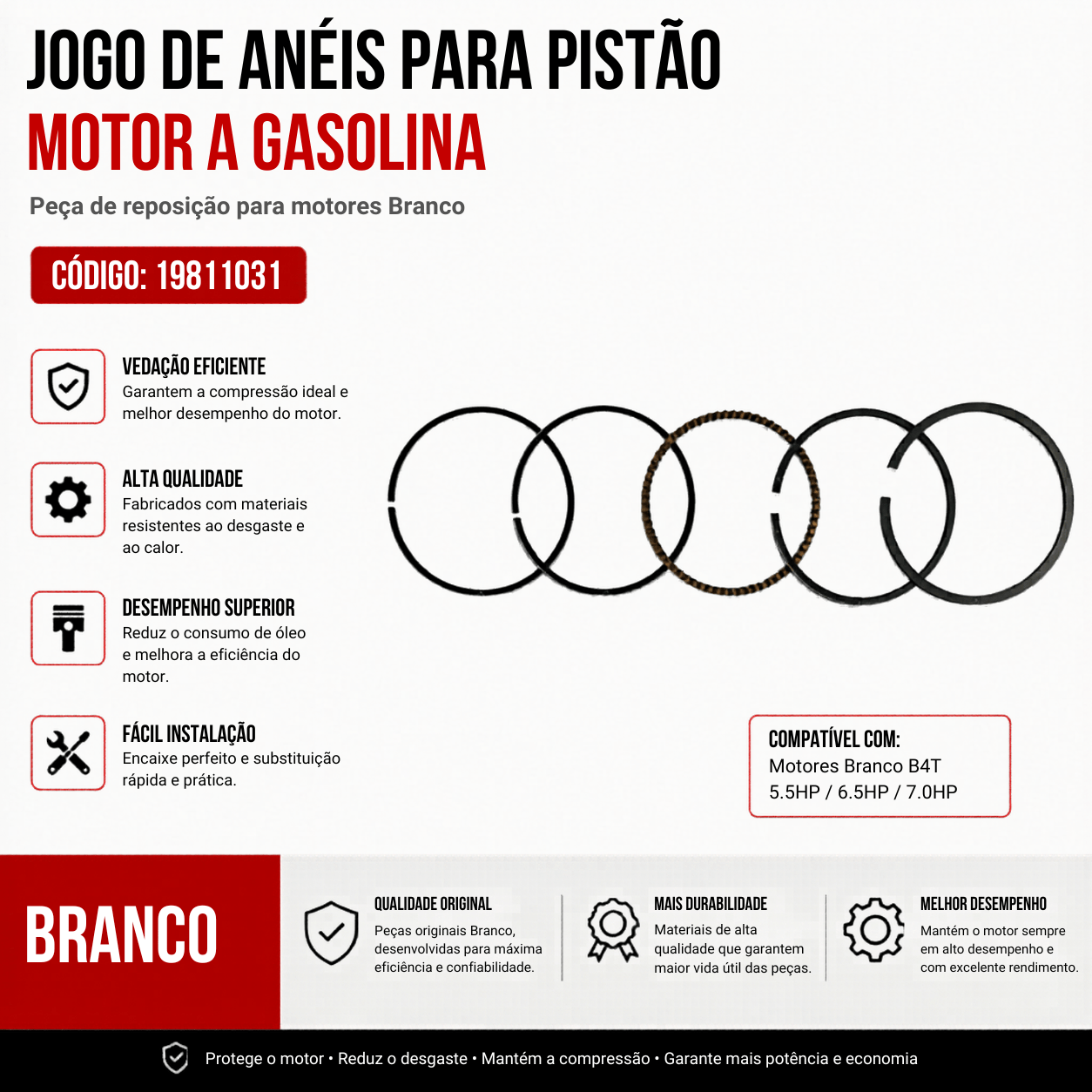 Jogo De Aneis 68mm P/ Motor B4T 5.5/6.5/6.5R Branco 19811031 Cor:Única;Tamanho:Único