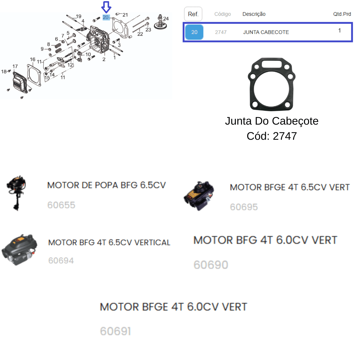 Junta Do Cabeçote Para Motor BFG 6.0hp Vertical Buffalo 2747 Cor:Única;Tamanho:Único