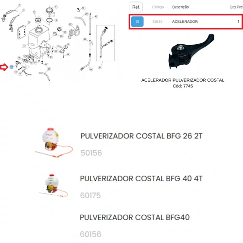 Acelerador para Pulverizador Costal BFG40 / MP26 Buffalo