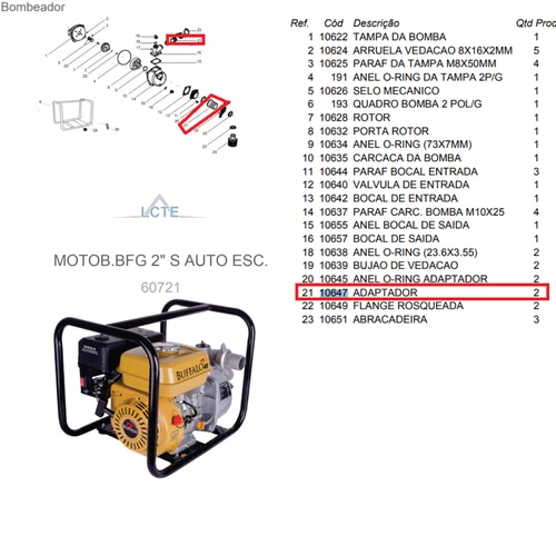 Adaptador do Bombeador P/ Motobomba BFG 2" S Buffalo - 10647