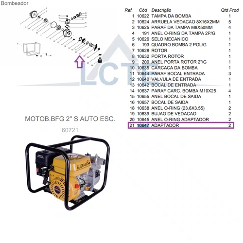 Adaptador do Bombeador P/ Motobomba BFG 2" S Buffalo - 10647