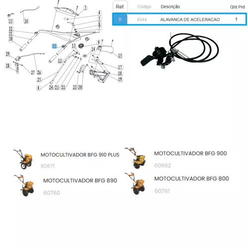Alavanca de Aceleração para Motocultivador Buffalo BFG 8344