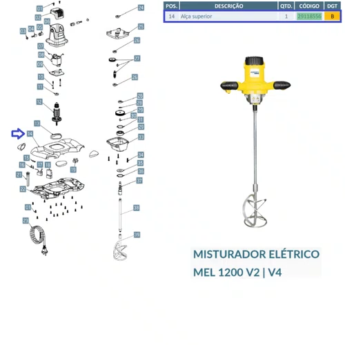 Alça Superior para Misturador Eletrico Mel1200 V4 Menegotti