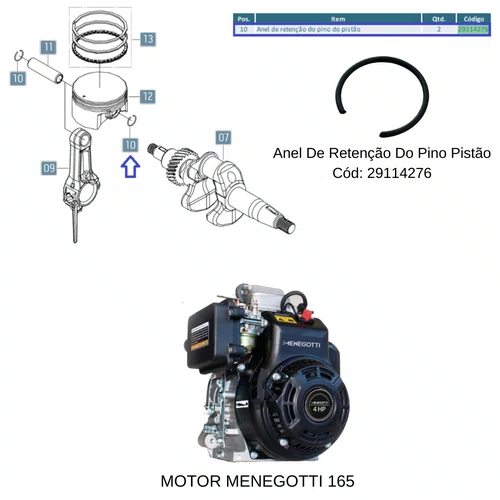 Anel Retenção do Pino Pistão para Motor 165 4.0hp Menegotti