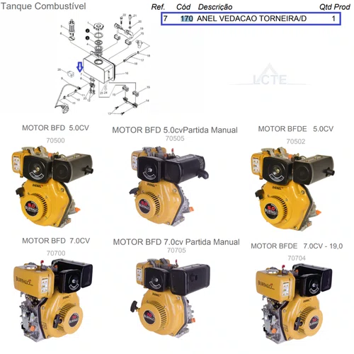 Anel de Vedação Torneira Motor Diesel Buffalo  5 a 13cv 170