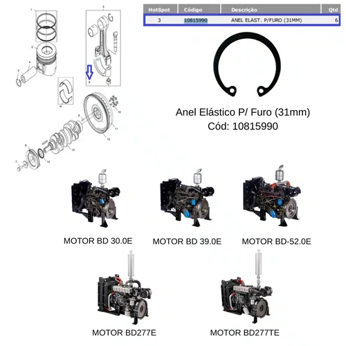 Anel Elástico 31mm Para Motor Diesel 30.0hp Branco 10815990