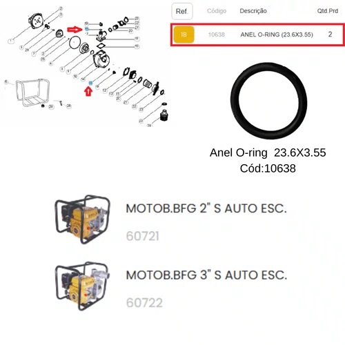 Anel O-RING 23.6X3.55 do Bujão Motobomba 2/3 S Buffalo 10638