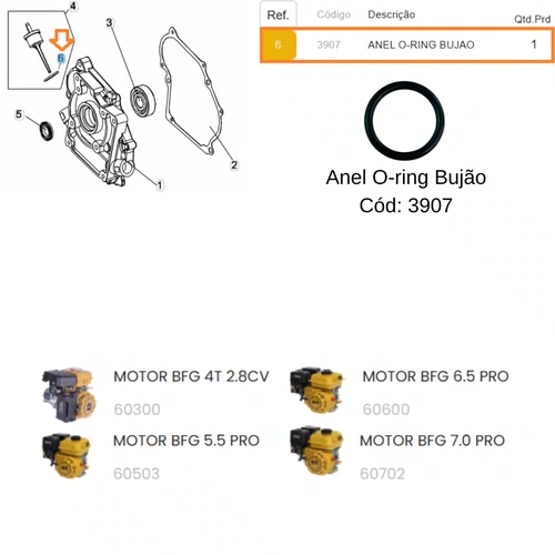 Anel O-Ring Bujão para Motor BFGE 7.0 PRO Buffalo