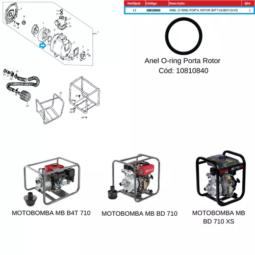 Anel Vedação O-ring Porta Rotor Motobomba MB B4T 710 Branco