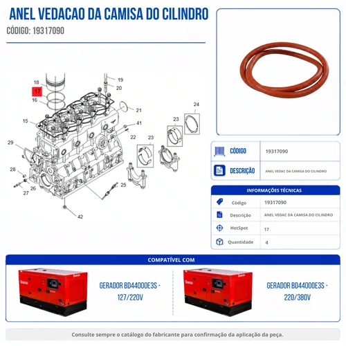 Anel Vedação Agua Camisa Gerador BIG BD-44.000 E3 19317090