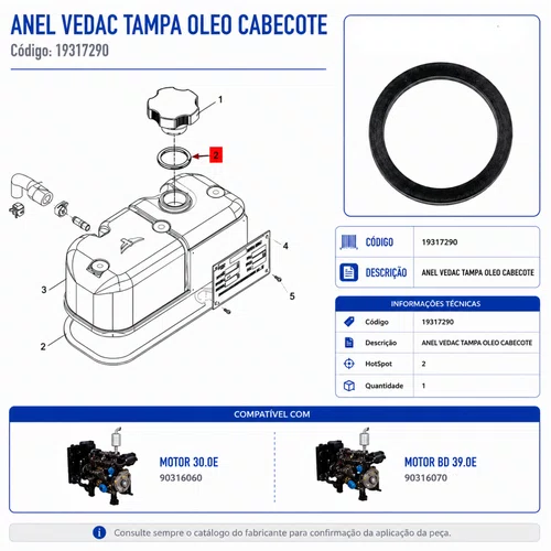 Anel Vedação Tampa Óleo para Motor BD 30.0hp Branco Original