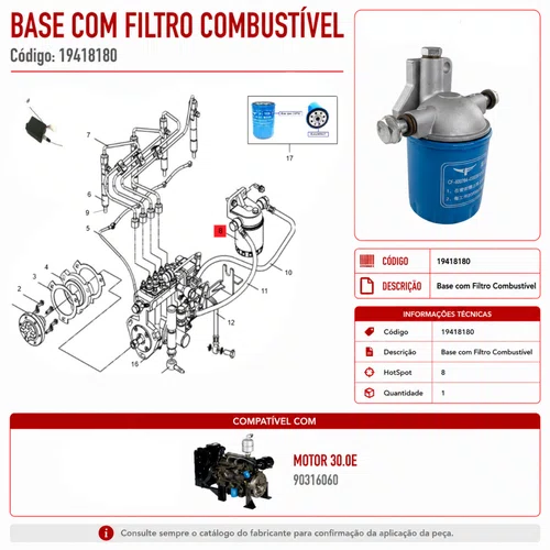 Base Filtro Combustível para Motor BD/Gerador BIG-BD Branco