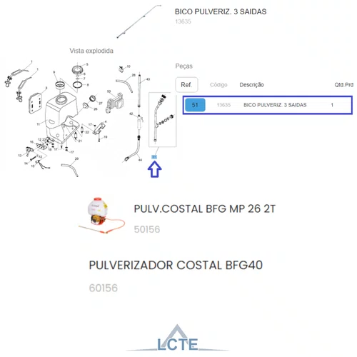Bico 3 Saidas para Pulverizador Costal BFG MP 26 Buffalo