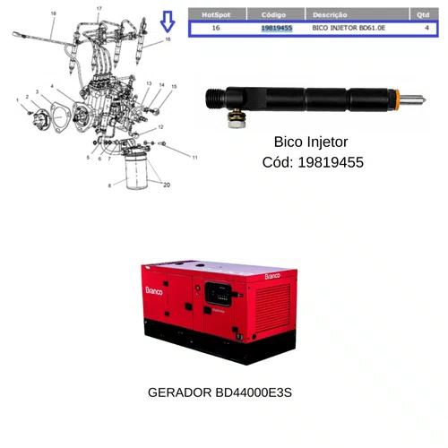 Bico Injetor para Motor BD 61.0E 120a380V Branco Original
