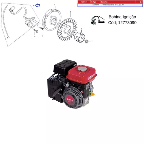 Bobina Vela de Ignição da Motobomba B4T 2.8/3.0hp Branco