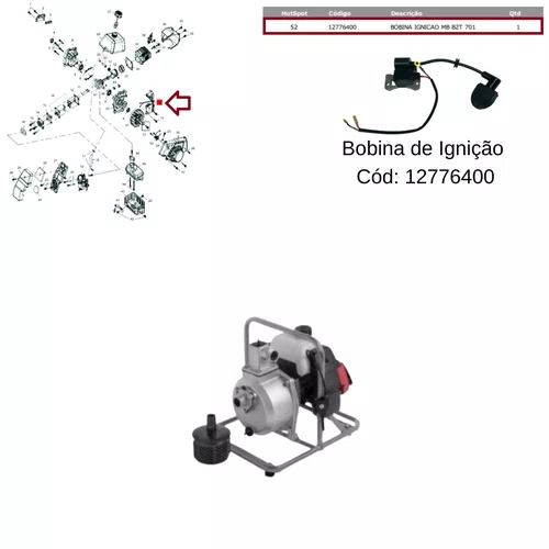 Bobina De Ignição Para Motobomba MB B2T-701 Branco 12776400