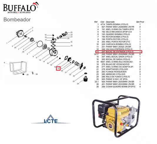 Bocal de Entrada Motobomba 2 Polegadas Gasolina Buffalo 247