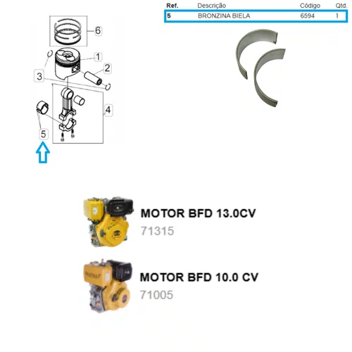 Bronzina Biela para Motor BFD 10.0/13.0hp Buffalo Original