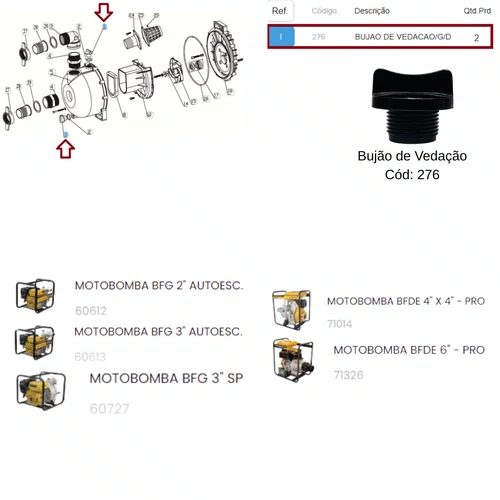 Bujão de Vedação Motobomba G/D 2P/3P/4P/6P Buffalo 276