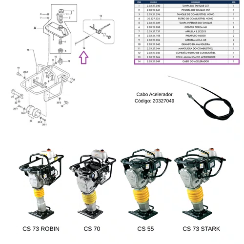 Cabo Acelerador para Compactador de Solo CS 73 Stark CSM