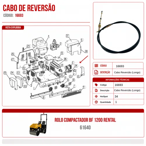 Cabo de Reversão Longo Rolo Compactador BF1200 Rental Buffalo