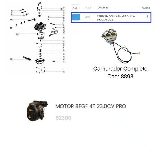 Carburador Completo para Motor BFGE 23.0cv Buffalo Original Cor:Única;Tamanho:Único
