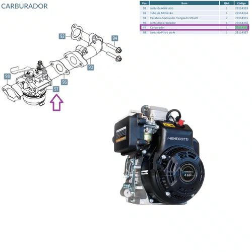 Carburador para Motor a Gasolina 165 4.0HP Menegotti Original