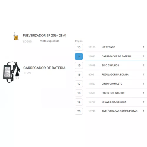 Carregador de Bateria do Pulverizador Costal BF 20L - 11093