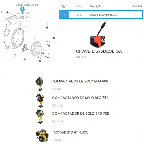 Chave Liga/Desliga Compactador De Solo BFG 60B Buffalo 14043