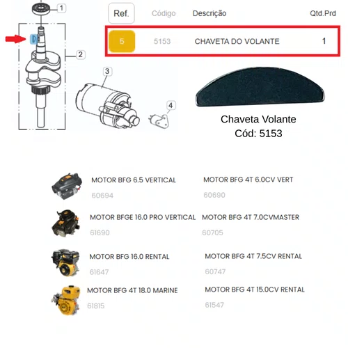 Chaveta Volante para Motor 6.5hp Buffalo Original