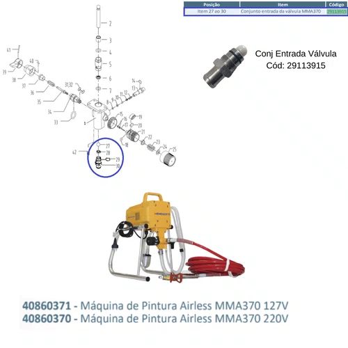 Cj. Entrada Válvula para Máquina de Pintura Airless MMA370