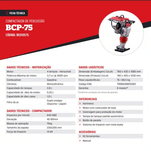 Compactador de Percussão á Gasolina BCP - 75 Branco 90310575