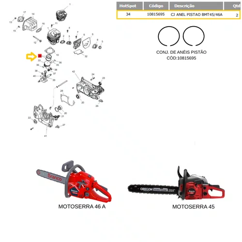 Conjunto Anéis do Pistão para Motosserra BMT 45/46 A Branco