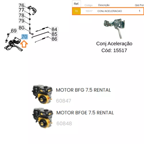 Conjunto Aceleração para Motor BFGE 7.5hp Rental Buffalo