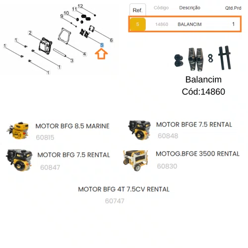 Conjunto Balancim para Motor BFG(E) Rental E Marine Buffalo