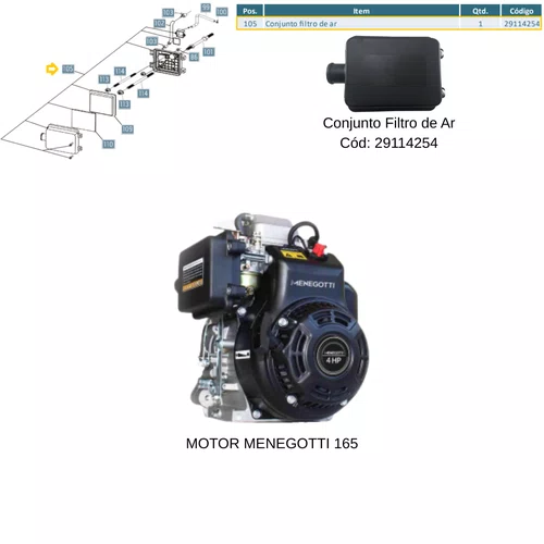 Conjunto Filtro de Ar para Motor a Gasolina 165 Menegotti
