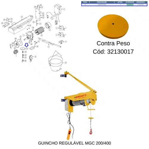 Contra Peso para Guincho de Coluna MGC 200/400Kg