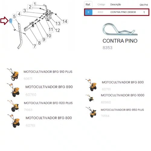 Contra pino 2X9X38 para Motocultivador Buffalo 8353