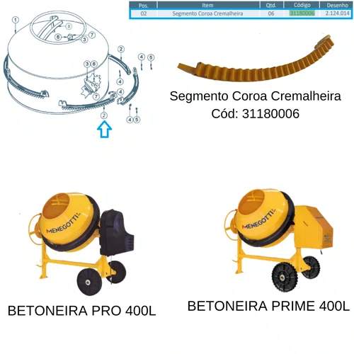 Cremalheira Segmentada P/ Betoneira de 400 L Menegotti