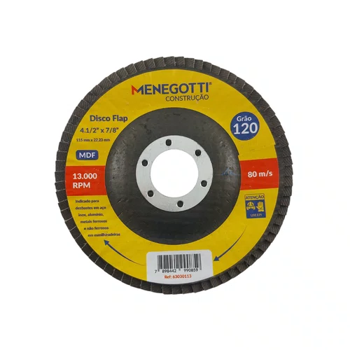 Disco Flap 4.1/2" Grão 120 Menegotti para Aços e Metais
