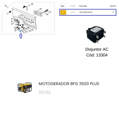 Disjuntor AC para Gerador BFG 3500 Plus Buffalo Original