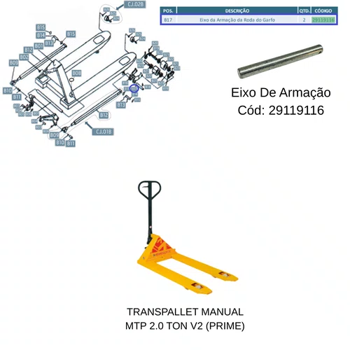 Eixo de Armação Transpallet  2.0 Ton V2 Menegotti Original