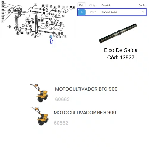 Eixo de Saída para Motocultivadores BFG 800/900 Buffalo