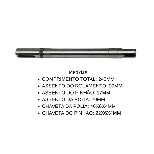 Eixo do Pinhão sem Rosca para Betoneira 400L Prime Menegotti