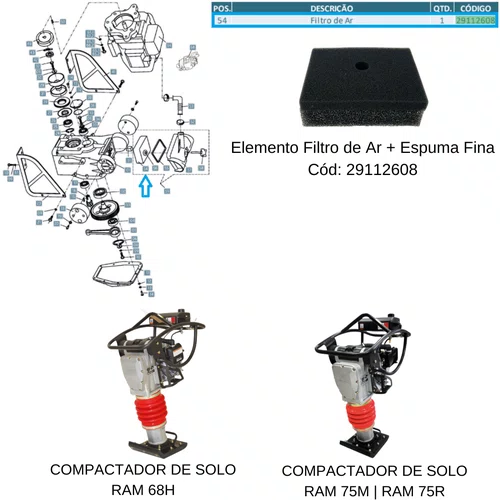 Elemento Filtro de Ar para Compactadores de Solo Menegotti