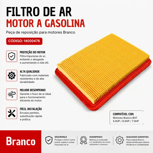 Elemento Filtro de Ar para Motor B4T 6.0hp Branco Original