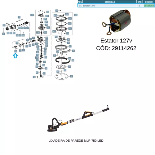 Estator 127v para Lixadeira de Parede MLP750 Led 29114262