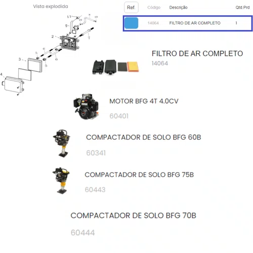 Filtro De Ar Completo Para Motor BFG 4.0hp Buffalo 14064