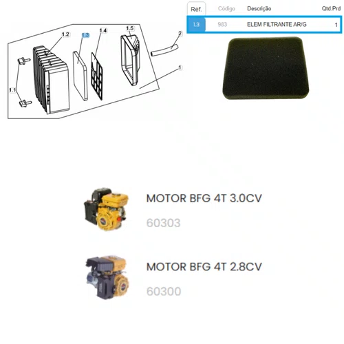 Filtro de Ar para Motor 2.8/3.3HP Buffalo Original
