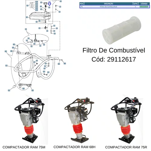 Filtro de Combustivel para Compactador de Solo 75R Menegotti